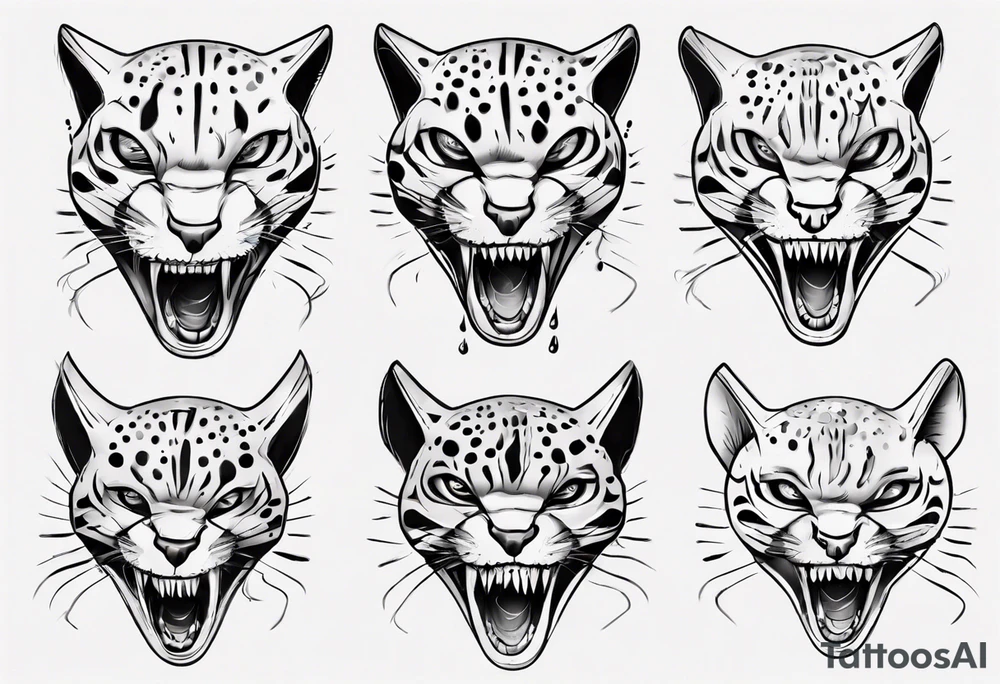 cybernetic ocelot teeth showing tattoo idea