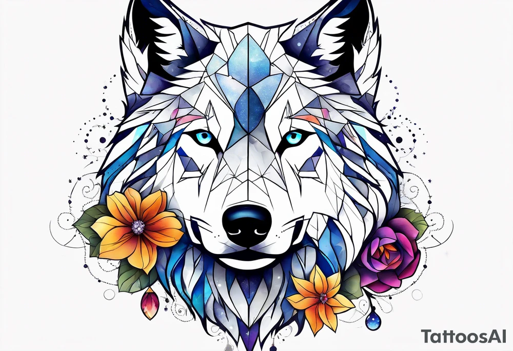 Constellation, animal wolf snow , géométric , flower tattoo idea