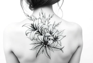 lilies and spider plant in a floral wrap on the arm tattoo idea