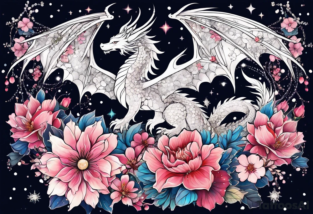 Constellation, wing , snow , cross , dragon female japan kawaii , flower tattoo idea