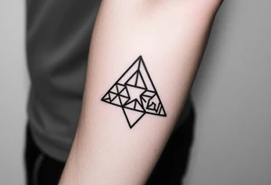 Geometric small triangle with five different lives merge together while being psychedelic with fine thin lines tattoo idea