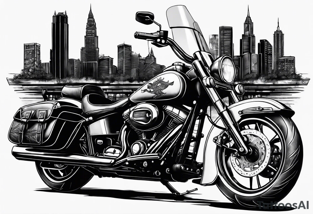 motorcycle  with guns riding at night in the city tattoo idea