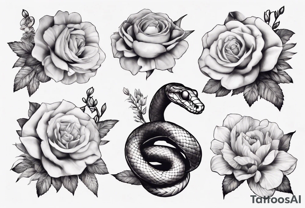 Snake wrapped around flowers tattoo idea