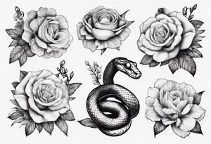 Snake wrapped around flowers tattoo idea