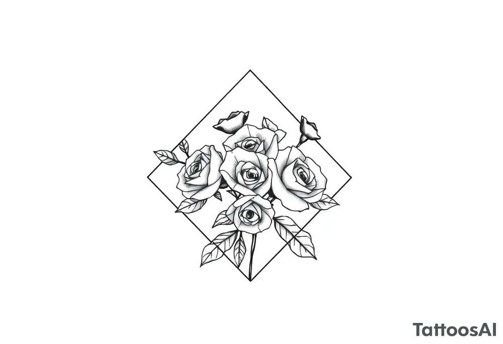 Small Roses filing the inside of an elongated diamond shape tattoo idea