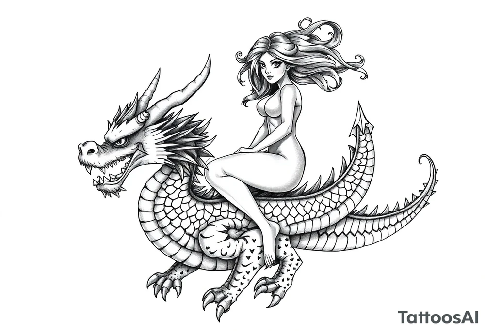 small naked girl riding big dragon, slut tattoo idea
