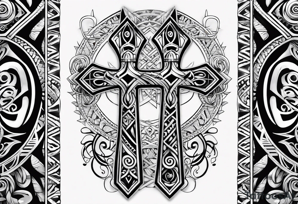 ankh mixed maori whole arm tattoo idea