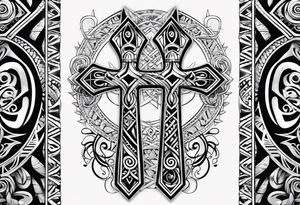 ankh mixed maori whole arm tattoo idea