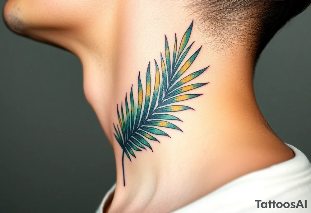 large palm leaves twisted side neck tattoo tattoo idea