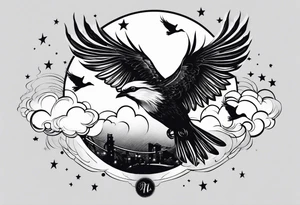 stars, clouds, birds tattoo idea