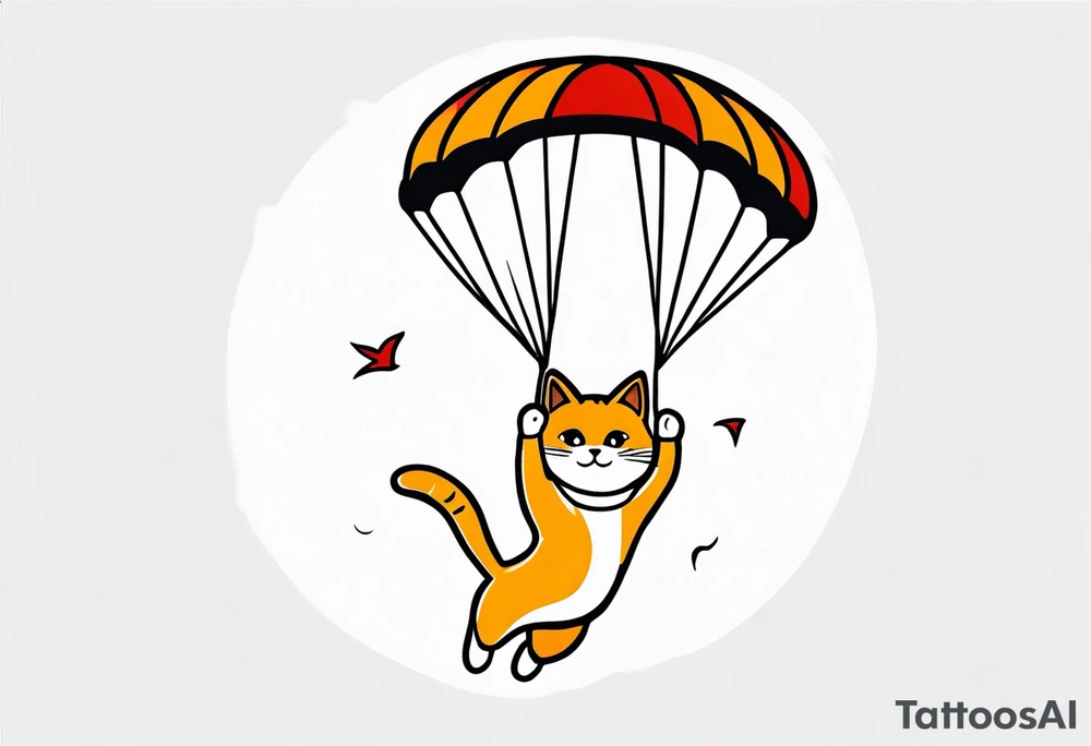 a cat parachuting after skydiving tattoo idea