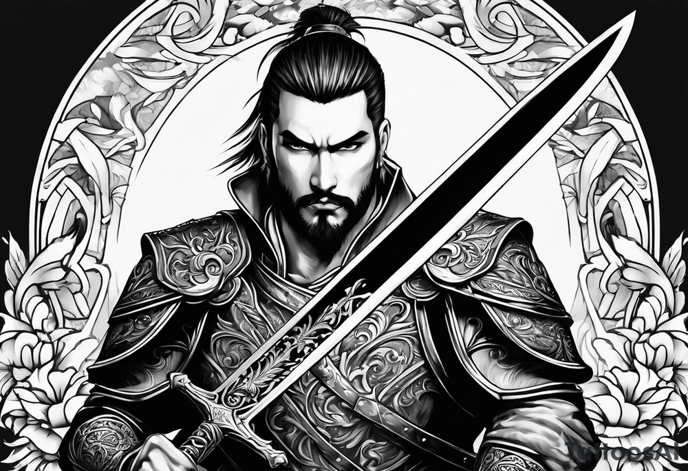 A single vertical sword with empty background tattoo idea A single vertical sword with empty background tattoo idea