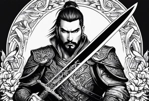 A single vertical sword with empty background tattoo idea