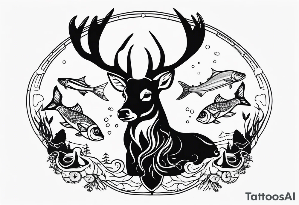 stag and fish tattoo idea