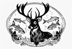 stag and fish tattoo idea