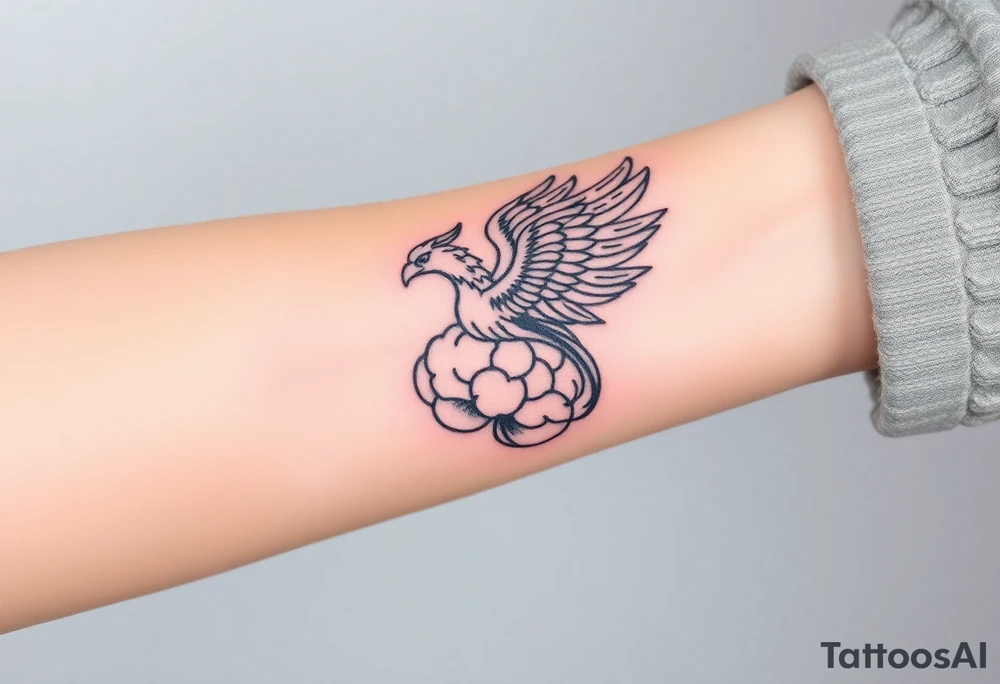 A phoenix rising out of a brain looking powerful tattoo idea