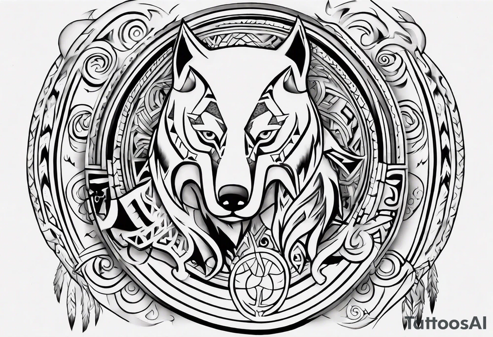 want a half sleeve on my left forearm featuring a howling wolf, surrounded by Māori patterns and Norse symbols, with a tribute to my nana, Joy tattoo idea