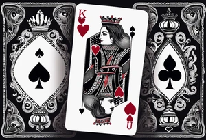 one playing card with both queen of hearts and king of spades tattoo idea