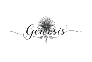name genesis and a sunflower and a crown Sagittarius tattoo idea