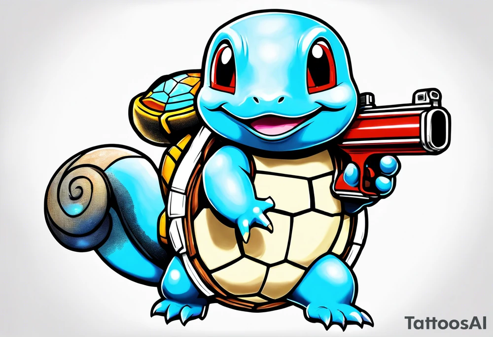 Squirtle holding a watergun tattoo idea