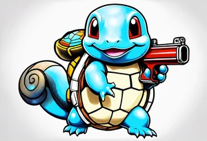 Squirtle holding a watergun tattoo idea