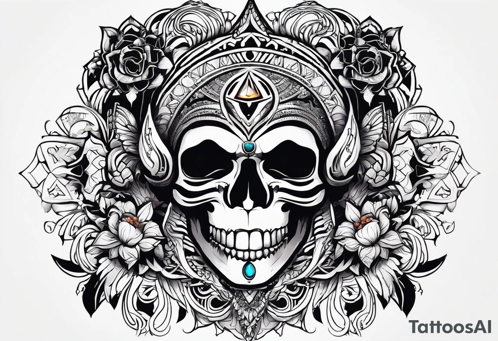 kali ma, alien goddess, valkrye, aries, cosmic pirate, divine feminine, zenza resonance, pachamama, lotus azul, blank panther, eagle, skull, 5D, nueva gaya, dna 12, left side chest tatoo tattoo idea