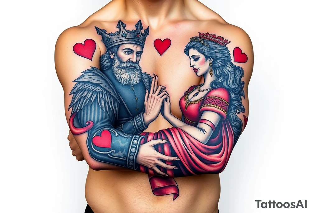 King of hearts holding a queen tattoo idea