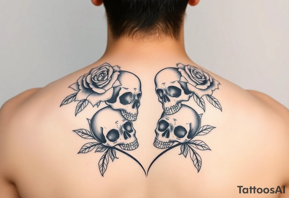 Feminie floral couple love tattoo with skulls tattoo idea