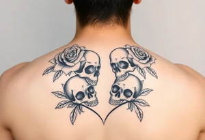 Feminie floral couple love tattoo with skulls tattoo idea