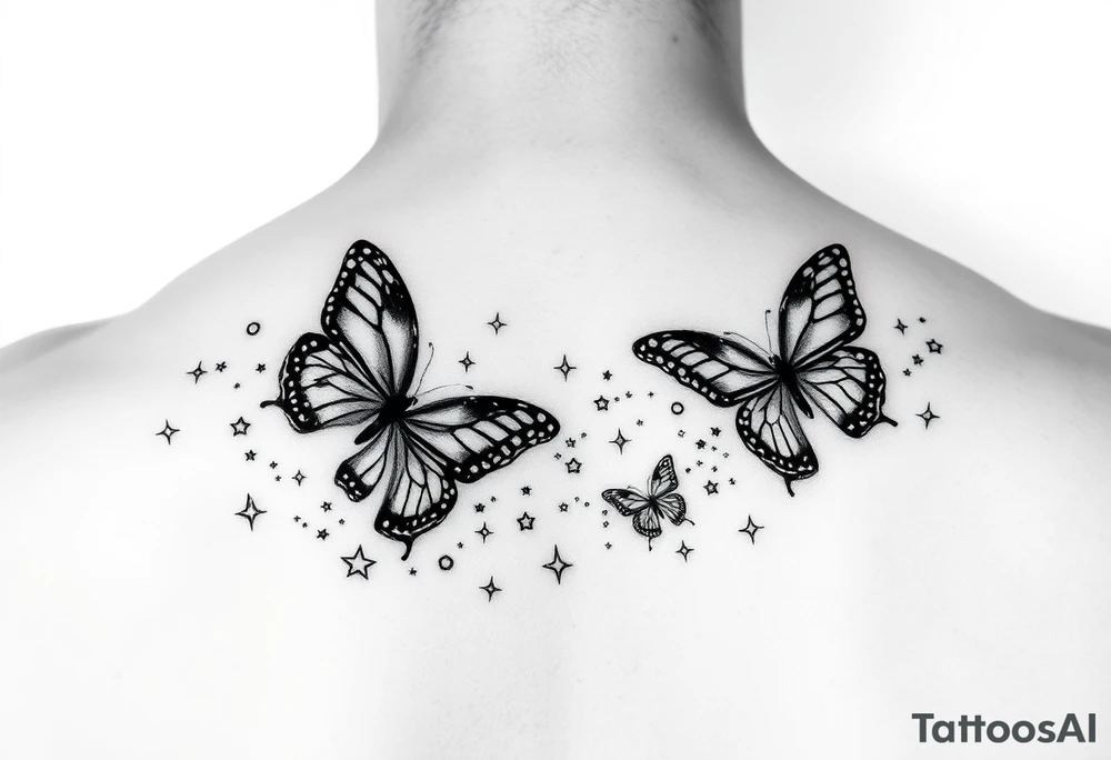 Trail of butterflies with pixie dust and shiny stars tattoo idea
