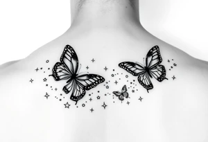 Trail of butterflies with pixie dust and shiny stars tattoo idea