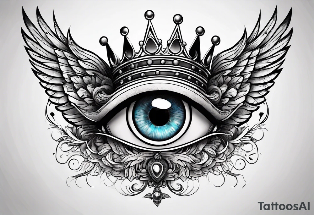 big eye with wings and crown tattoo idea