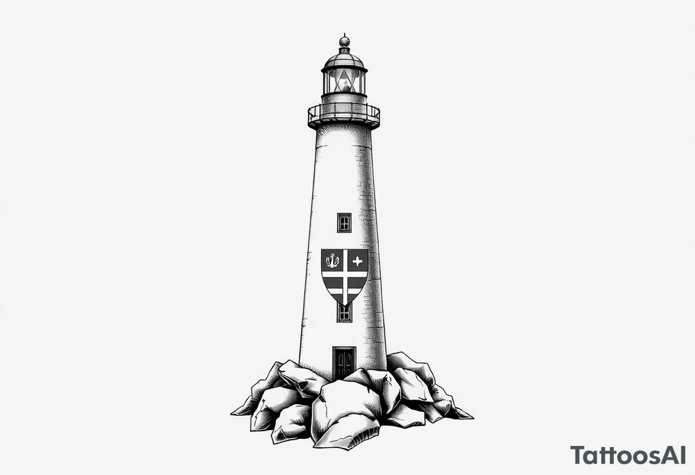 Lighthouse with coat of arms tattoo idea