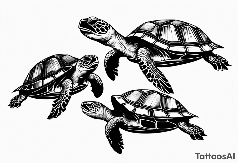 2 baby turtles and two parent turtles tattoo idea