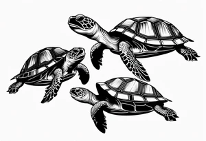 2 baby turtles and two parent turtles tattoo idea