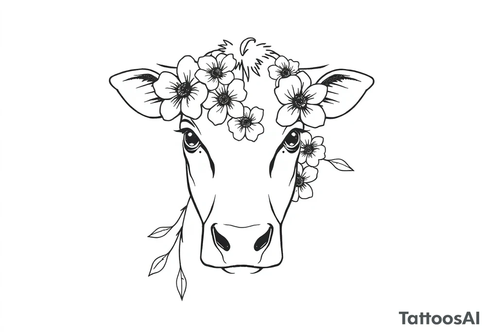 cow face with flowers tattoo idea