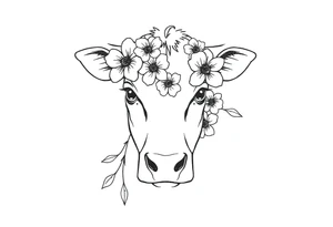 cow face with flowers tattoo idea