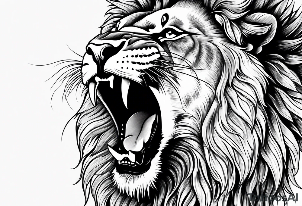 A lion roaring showing its beautiful teeth tattoo idea