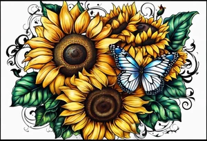 Arm sleeve with sunflowers and butterflies tattoo idea