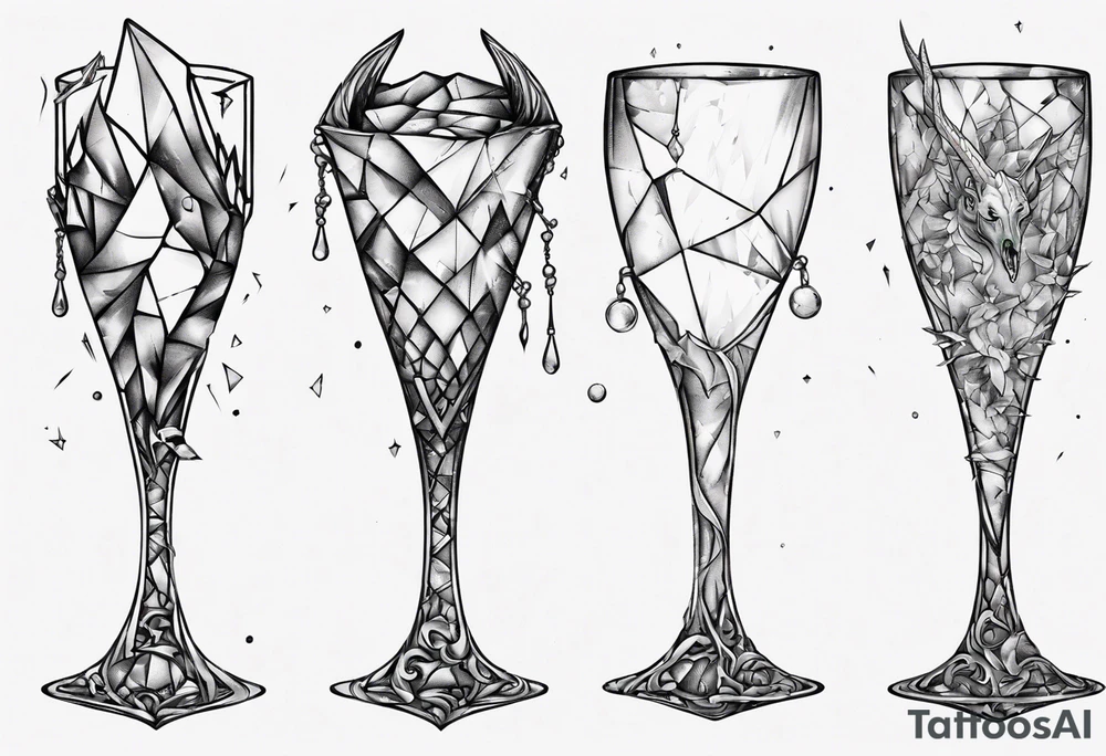 Shattered glass goblet unicorn horn tattoo idea
