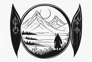 Lord of the rings main with Harry Potter mashup but clear independent visual of both movies. Small simple and minimal. No people in it. Not too much black. Hobbit door tattoo idea