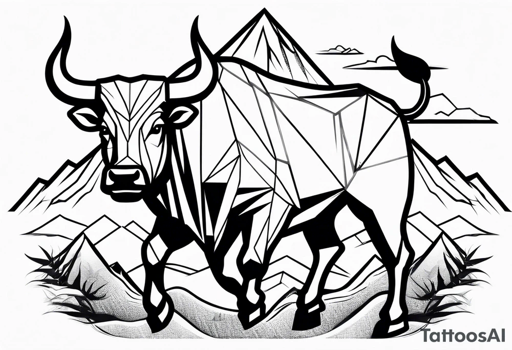 Bull coming out of the mountains tattoo idea