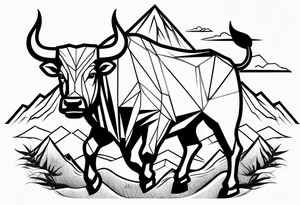 Bull coming out of the mountains tattoo idea