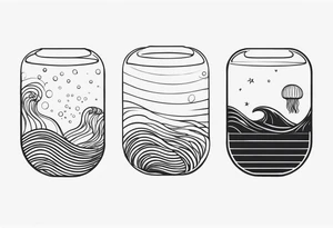 Ocean/waves, with/jellyfish/starfish/shells, for woman’s wrist tattoo idea