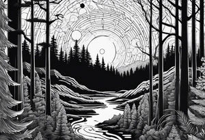 Tool band, night, forest, for arm tattoo idea