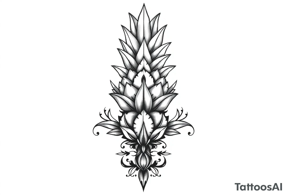 Bushy crown pineapple vagina, design to go over vagina , erotic vagina area design, anus to be at the bottom tattoo idea