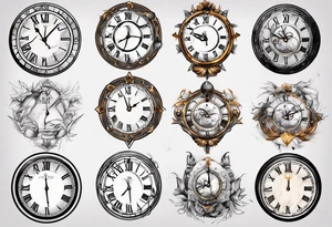 Clockface with roman numeral point at 00:07 tattoo idea