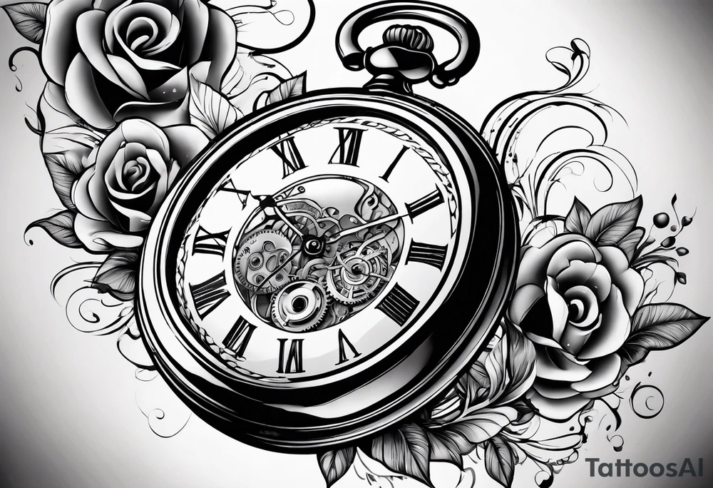 Old school pocket watch exploded showing inner mechanism tattoo idea