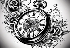 Old school pocket watch exploded showing inner mechanism tattoo idea