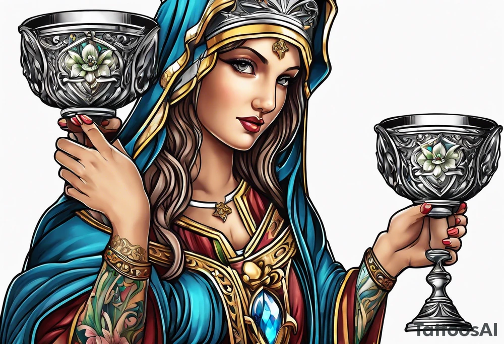 Female saint holding a chalice tattoo idea